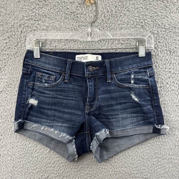 Y2K Abercrombie & Fitch Low Rise Denim Jean Shorts 2" Cuffed Distressed Women 0 - Picture 1 of 8